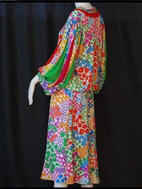 Diane Freis Skirt & Top Wide Pleated Sleeves With Colourful Inlays - HK